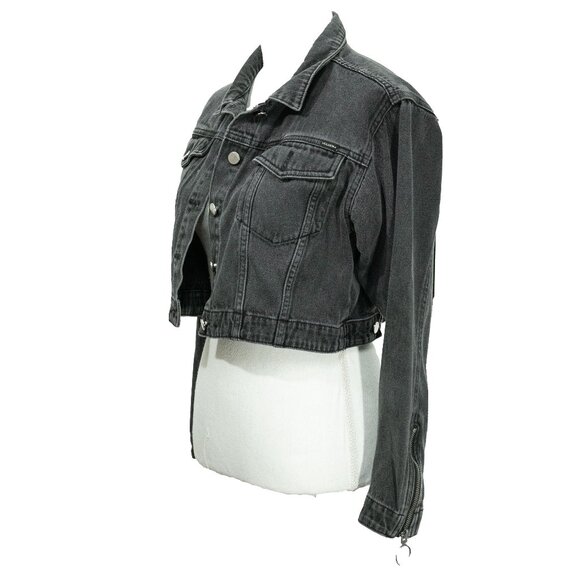 Volcom Crop N Block Denim Jacket Grey Black Boxy Retro 90s Skater Trucker Jacket - Picture 6 of 14